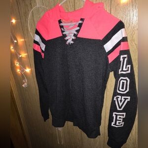 BOGO🆓 -Bobbie Brooks Pink/Gray "Love" Long Sleeve Hooded Top